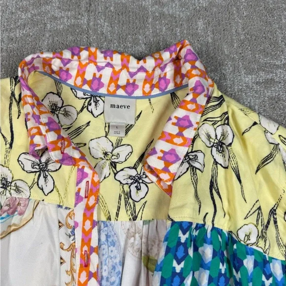Maeve x Anthropologie Paz Contrast Button Down Shirt Blouse Women Size Large - Picture 3 of 7